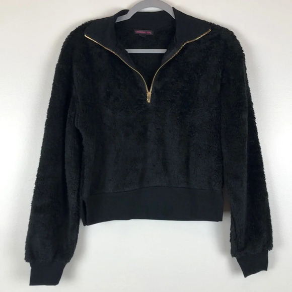 Material Girl Sherpa Black Half Zip Pullover Sweater - Picture 1 of 6